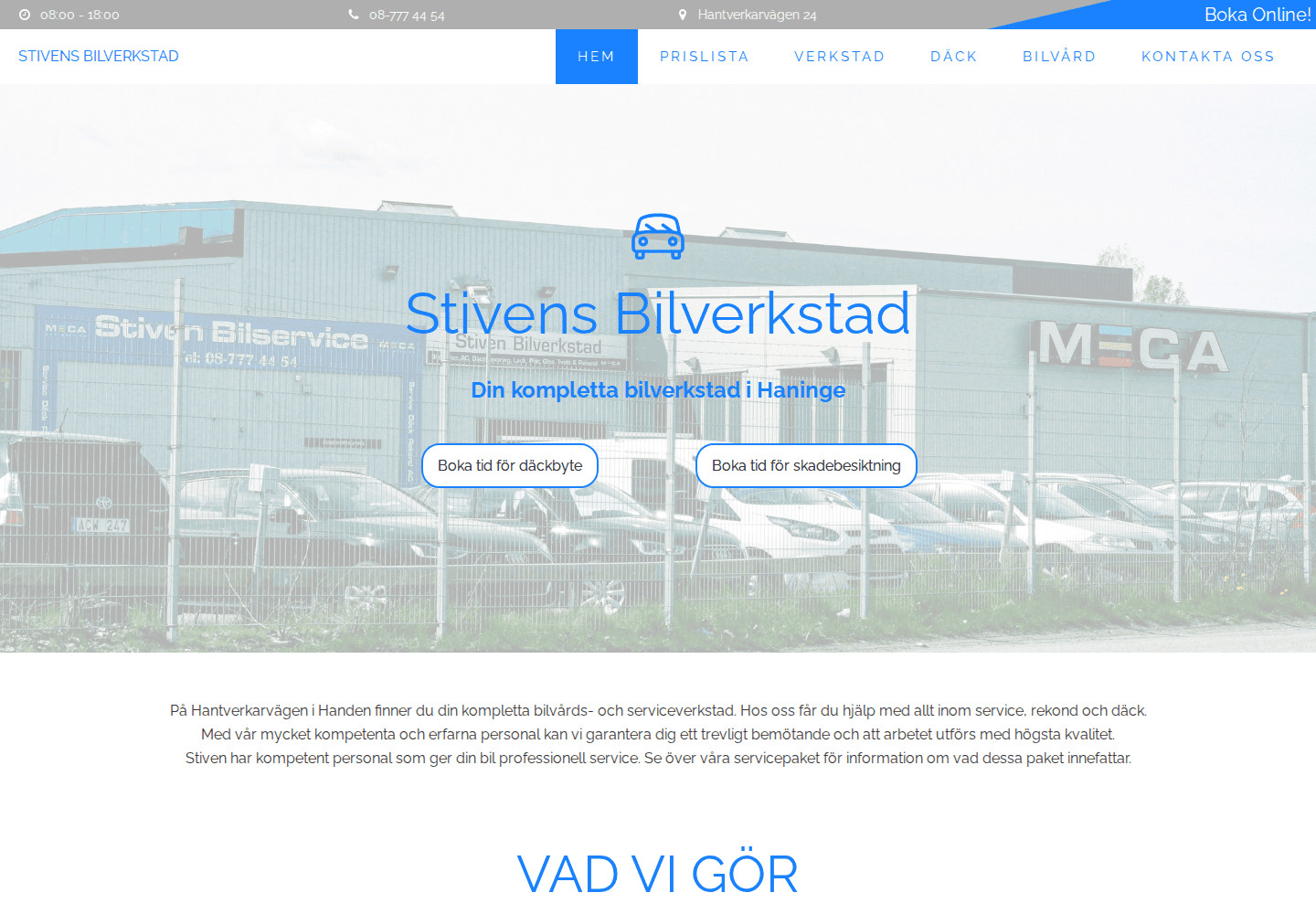 Screenshot från Stiven Bilservice