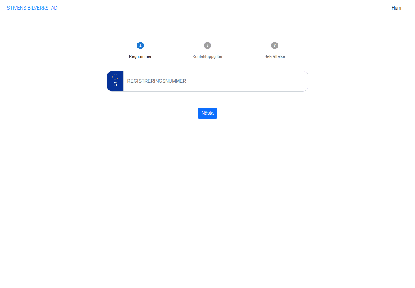 Screenshot av separat flöde för Stiven Bilservice